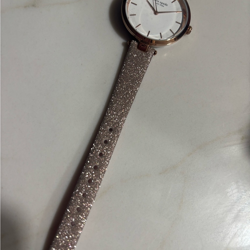 Kate Spade Women's Holland Three-Hand Rose Gold-Tone Glitter Leather Watch - Picture 4 of 5